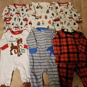 Lot Of 6 Carters Fleece Footed Pjs Pajamas Sizes 3-6  Months Boys Christmas